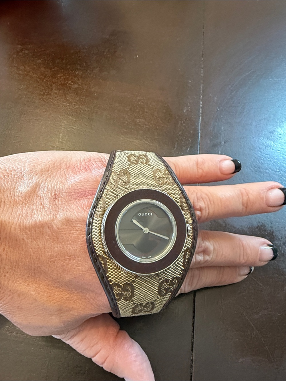 Gucci Beige and Brown GG Canvas Cuff Watch